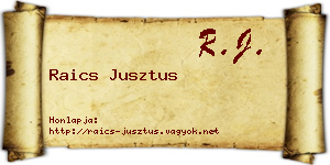 Raics Jusztus névjegykártya